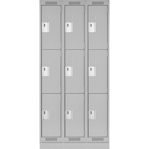 Anthony Steel Mfg. CL-T-3-15X18X72-RB_A124 Clean Line Lockers, 3 -tier, Bank of 3, 45" x 18" x 76", Steel, Grey, Rivet (Assembled)