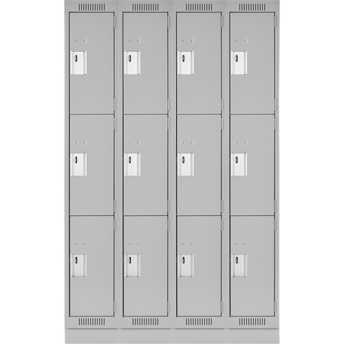 Anthony Steel Mfg. CL-T-4-15X18X72-RB_A124 Clean Line Lockers, 3 -tier, Bank of 4, 60" x 18" x 76", Steel, Grey, Rivet (Assembled)