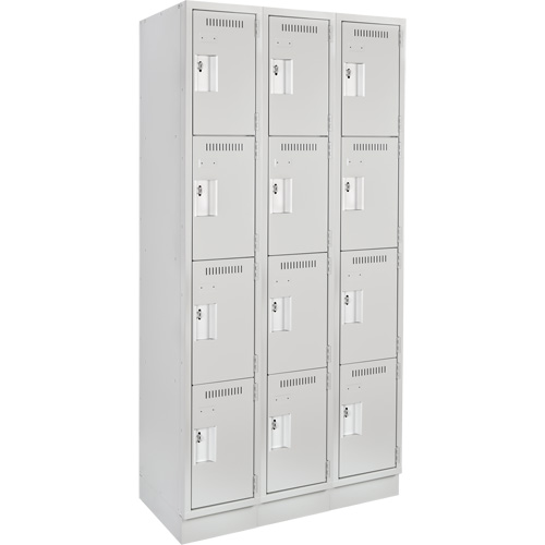 Anthony Steel Mfg. CL-Q-3-12X18X72-RB_A124 Clean Line Lockers, 4 -tier, Bank of 3, 36" x 18" x 76", Steel, Grey, Rivet (Assembled)