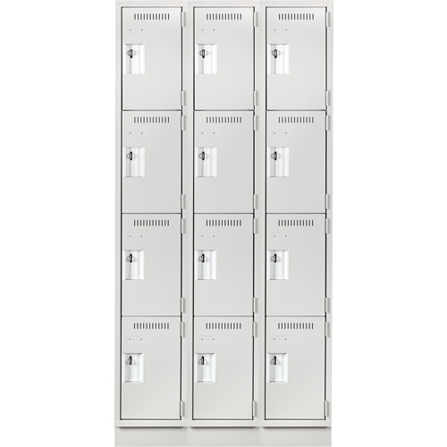Anthony Steel Mfg. CL-Q-3-12X18X72-RB_A124 Clean Line Lockers, 4 -tier, Bank of 3, 36" x 18" x 76", Steel, Grey, Rivet (Assembled)