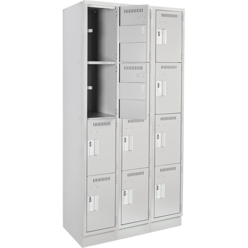 Anthony Steel Mfg. CL-Q-3-12X18X72-RB_A124 Clean Line Lockers, 4 -tier, Bank of 3, 36" x 18" x 76", Steel, Grey, Rivet (Assembled)