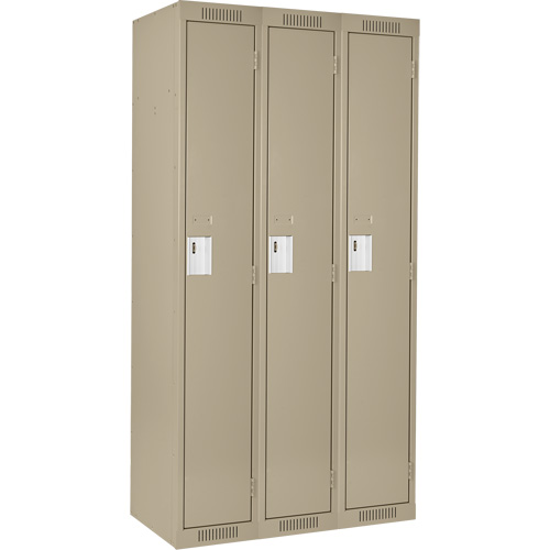 Anthony Steel Mfg. CL-S-3-15X15X72-A123 Clean Line Lockers, Bank of 3, 45" x 15" x 72", Steel, Beige, Rivet (Assembled)