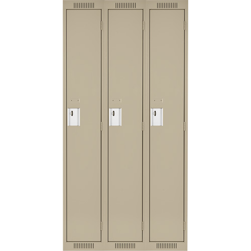 Anthony Steel Mfg. CL-S-3-15X15X72-A123 Clean Line Lockers, Bank of 3, 45" x 15" x 72", Steel, Beige, Rivet (Assembled)