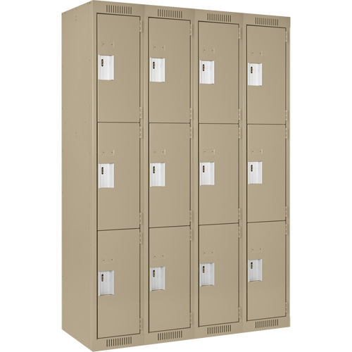Anthony Steel Mfg. CL-T-4-15X18X72_A123 Clean Line Lockers, 3 -tier, Bank of 4, 60" x 18" x 72", Steel, Beige, Rivet (Assembled)