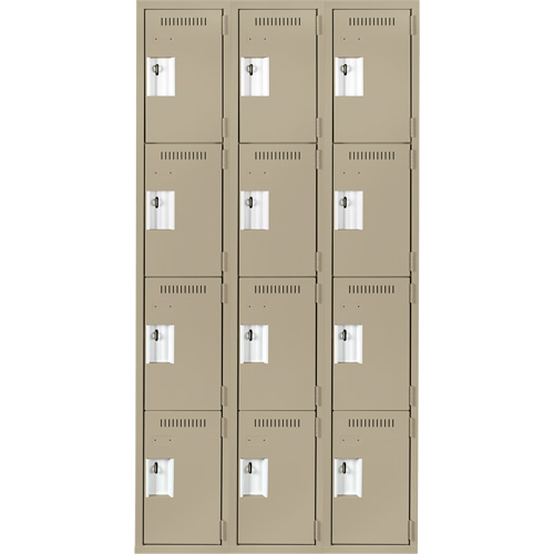 Anthony Steel Mfg. CL-Q-3-12X15X72_A123 Clean Line Lockers, 4 -tier, Bank of 3, 36" x 15" x 72", Steel, Beige, Rivet (Assembled)