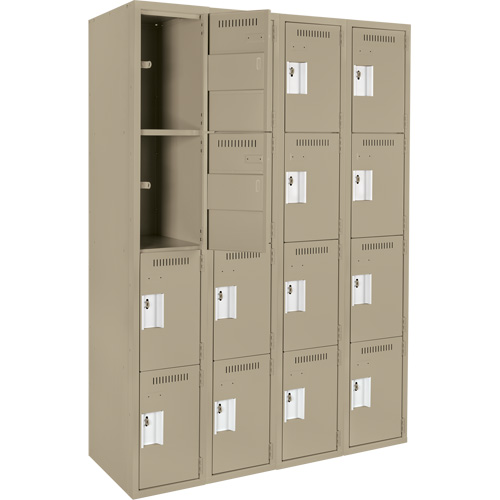 Anthony Steel Mfg. CL-Q-4-12X15X72_A123 Clean Line Lockers, 4 -tier, Bank of 4, 48" x 15" x 72", Steel, Beige, Rivet (Assembled)