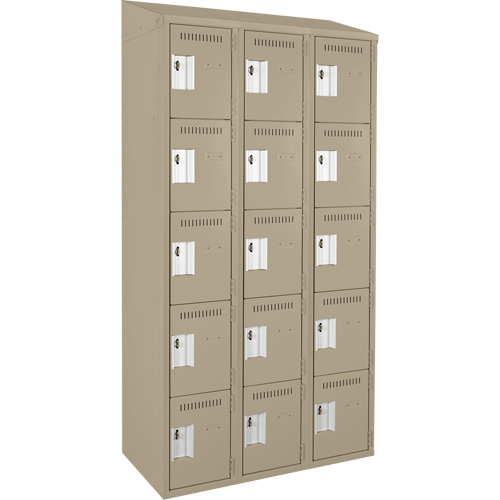 Anthony Steel Mfg. CL-5T-3-121572-ST_A123 Assembled Clean Line Personal Effects Lockers, 5 -tier, Bank of 3, 15" x 78" x 36", Steel