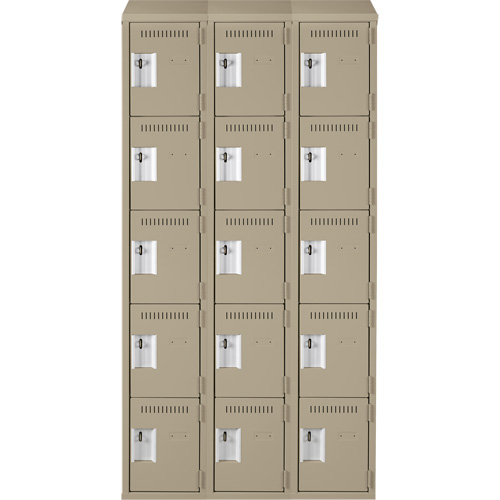 Anthony Steel Mfg. CL-5T-3-121572-ST_A123 Assembled Clean Line Personal Effects Lockers, 5 -tier, Bank of 3, 15" x 78" x 36", Steel