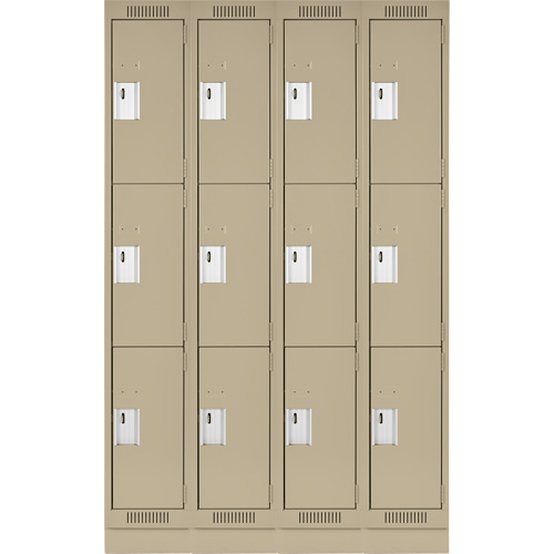 Anthony Steel Mfg. CL-T-4-12X12X72-RB_A123 Clean Line Lockers, 3 -tier, Bank of 4, 48" x 12" x 76", Steel, Beige, Rivet (Assembled)