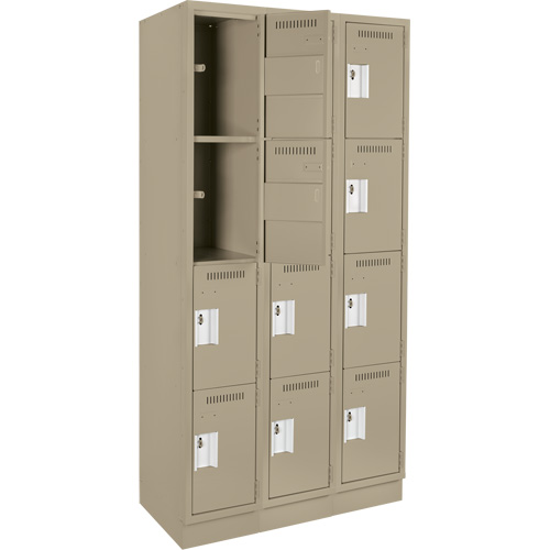 Anthony Steel Mfg. CL-Q-3-12X12X72-RB_A123 Clean Line Lockers, 4 -tier, Bank of 3, 36" x 12" x 76", Steel, Beige, Rivet (Assembled)