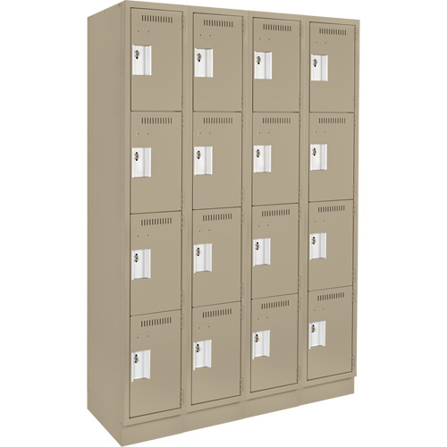 Anthony Steel Mfg. CL-Q-4-12X12X72-RB_A123 Clean Line Lockers, 4 -tier, Bank of 4, 48" x 12" x 76", Steel, Beige, Rivet (Assembled)
