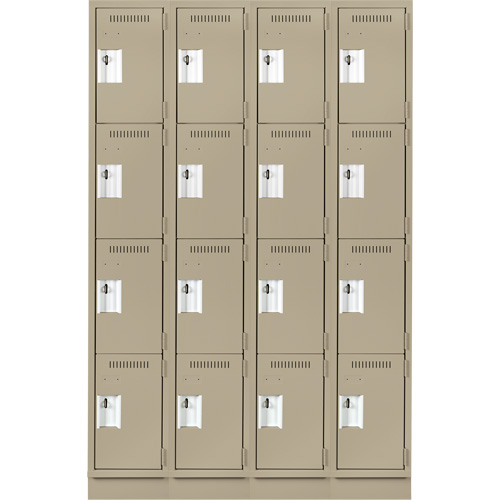 Anthony Steel Mfg. CL-Q-4-12X12X72-RB_A123 Clean Line Lockers, 4 -tier, Bank of 4, 48" x 12" x 76", Steel, Beige, Rivet (Assembled)