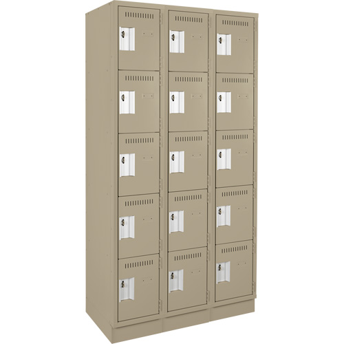 Anthony Steel Mfg. CL-5T-3-121272-RB_A123 Assembled Clean Line Personal Effects Lockers, 5 -tier, Bank of 3, 12" x 76" x 36", Steel
