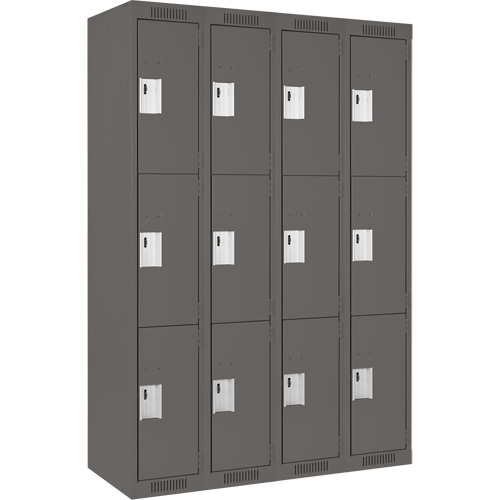 Anthony Steel Mfg. CL-T-4-12X15X72_A127 Clean Line Lockers, 3 -tier, Bank of 4, 48" x 15" x 72", Steel, Charcoal, Rivet (Assembled)