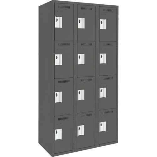 Anthony Steel Mfg. CL-Q-3-12X18X72_A127 Clean Line Lockers, 4 -tier, Bank of 3, 36" x 18" x 72", Steel, Charcoal, Rivet (Assembled)