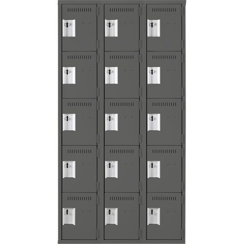 Anthony Steel Mfg. CL-5T-3-12X12X72_A127 Assembled Clean Line Personal Effects Lockers, 5 -tier, Bank of 3, 12" x 72" x 36", Steel