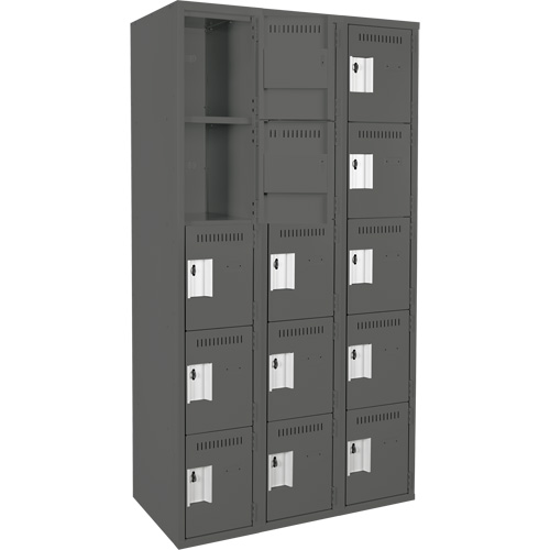 Anthony Steel Mfg. CL-5T-3-12X12X72_A127 Assembled Clean Line Personal Effects Lockers, 5 -tier, Bank of 3, 12" x 72" x 36", Steel