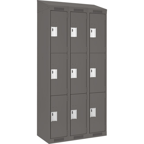 Anthony Steel Mfg. CL-T-3-12X18X72-ST_A127 Clean Line Lockers, 3 -tier, Bank of 3, 36" x 18" x 78", Steel, Charcoal, Rivet (Assembled)