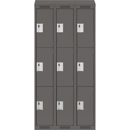 Anthony Steel Mfg. CL-T-3-12X18X72-ST_A127 Clean Line Lockers, 3 -tier, Bank of 3, 36" x 18" x 78", Steel, Charcoal, Rivet (Assembled)