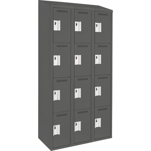 Anthony Steel Mfg. CL-Q-3-12X15X72-ST_A127 Clean Line Lockers, 4 -tier, Bank of 3, 36" x 15" x 78", Steel, Charcoal, Rivet (Assembled)