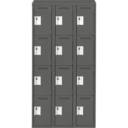 Anthony Steel Mfg. CL-Q-3-12X15X72-ST_A127 Clean Line Lockers, 4 -tier, Bank of 3, 36" x 15" x 78", Steel, Charcoal, Rivet (Assembled)