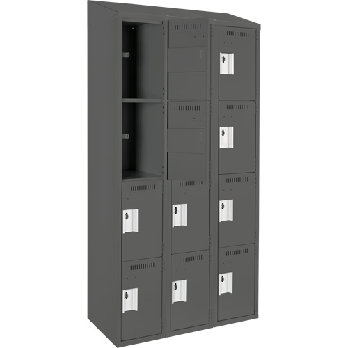 Anthony Steel Mfg. CL-Q-3-12X15X72-ST_A127 Clean Line Lockers, 4 -tier, Bank of 3, 36" x 15" x 78", Steel, Charcoal, Rivet (Assembled)