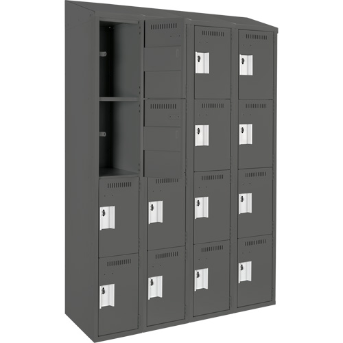 Anthony Steel Mfg. CL-Q-4-12X12X72-ST_A127 Clean Line Lockers, 4 -tier, Bank of 4, 48" x 12" x 78", Steel, Charcoal, Rivet (Assembled)