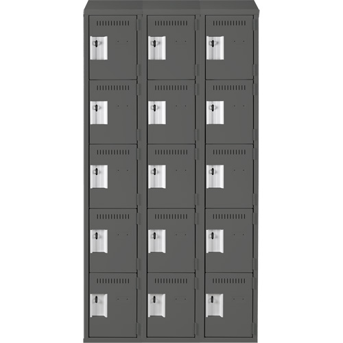 Anthony Steel Mfg. CL-5T3-12X18X72-ST_A127 Clean Line Lockers, 5 -tier, Bank of 3, 36" x 18" x 78", Steel, Charcoal, Rivet (Assembled)