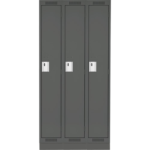 Anthony Steel Mfg. CL-S-3-12X18X72-RB_A127 Clean Line Lockers, Bank of 3, 36" x 18" x 76", Steel, Charcoal, Rivet (Assembled)