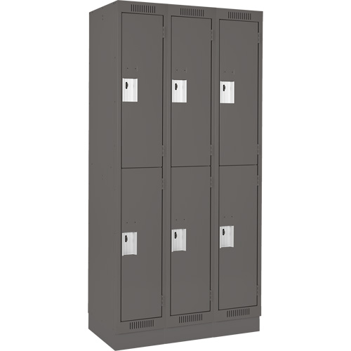 Anthony Steel Mfg. CL-D-3-12X12X72-RB_A127 Clean Line Lockers, 2 -tier, Bank of 3, 36" x 12" x 76", Steel, Charcoal, Rivet (Assembled)