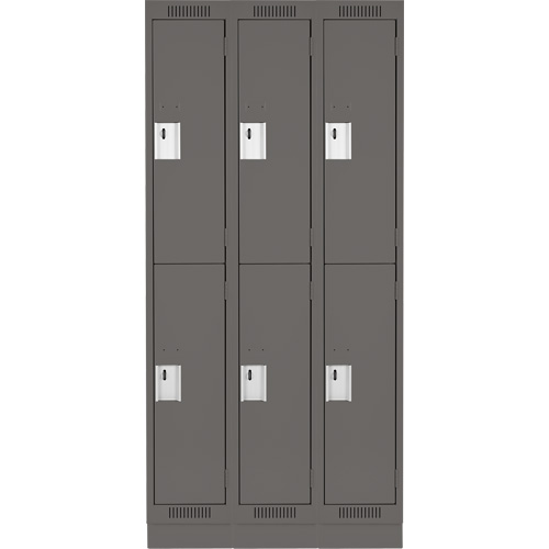 Anthony Steel Mfg. CL-D-3-12X12X72-RB_A127 Clean Line Lockers, 2 -tier, Bank of 3, 36" x 12" x 76", Steel, Charcoal, Rivet (Assembled)