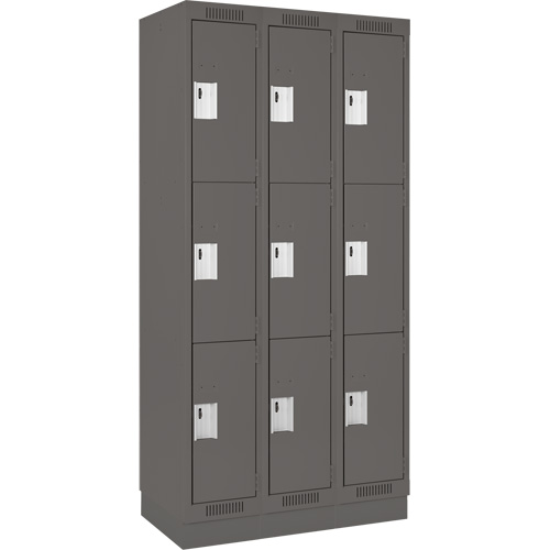 Anthony Steel Mfg. CL-T-3-12X12X72-RB_A127 Clean Line Lockers, 3 -tier, Bank of 3, 36" x 12" x 76", Steel, Charcoal, Rivet (Assembled)