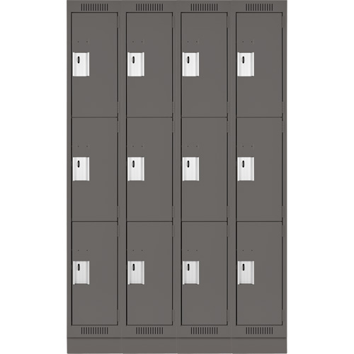 Anthony Steel Mfg. CL-T-4-12X12X72-RB_A127 Clean Line Lockers, 3 -tier, Bank of 4, 48" x 12" x 76", Steel, Charcoal, Rivet (Assembled)