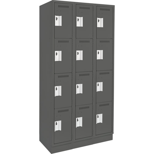 Anthony Steel Mfg. CL-Q-3-12X15X72-RB_A127 Clean Line Lockers, 4 -tier, Bank of 3, 36" x 15" x 76", Steel, Charcoal, Rivet (Assembled)