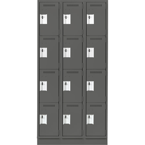 Anthony Steel Mfg. CL-Q-3-12X15X72-RB_A127 Clean Line Lockers, 4 -tier, Bank of 3, 36" x 15" x 76", Steel, Charcoal, Rivet (Assembled)