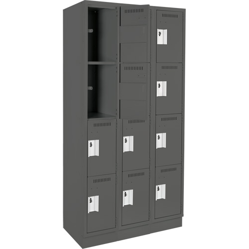 Anthony Steel Mfg. CL-Q-3-12X15X72-RB_A127 Clean Line Lockers, 4 -tier, Bank of 3, 36" x 15" x 76", Steel, Charcoal, Rivet (Assembled)