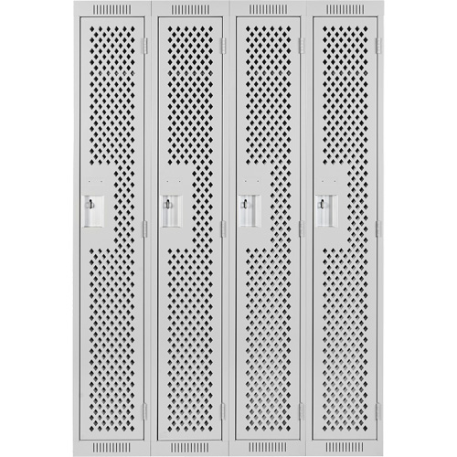Anthony Steel Mfg. CL-S-4-121872-PERF_A124 Clean Line Lockers, Bank of 4, 48" x 18" x 72", Steel, Grey, Rivet (Assembled), Perforated