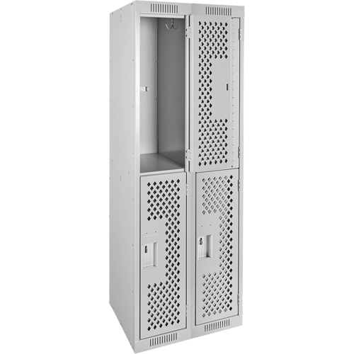 Anthony Steel Mfg. CL-D-2-121572-PERF_A124 Clean Line Lockers, 2 -tier, Bank of 2, 24" x 15" x 72", Steel, Grey, Rivet (Assembled), Perforated