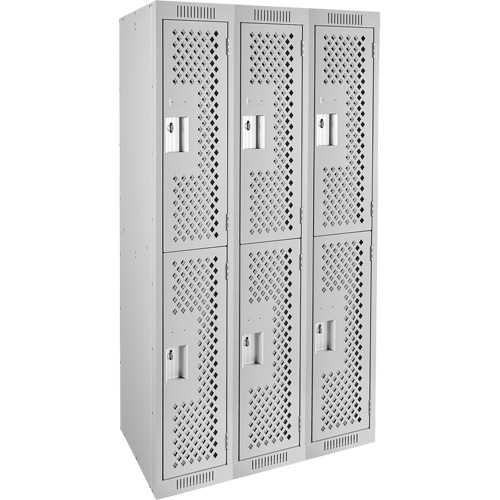 Anthony Steel Mfg. CL-D-3-121572-PERF_A124 Clean Line Lockers, 2 -tier, Bank of 3, 36" x 15" x 72", Steel, Grey, Rivet (Assembled), Perforated