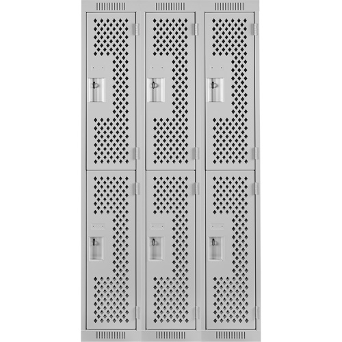 Anthony Steel Mfg. CL-D-3-121572-PERF_A124 Clean Line Lockers, 2 -tier, Bank of 3, 36" x 15" x 72", Steel, Grey, Rivet (Assembled), Perforated