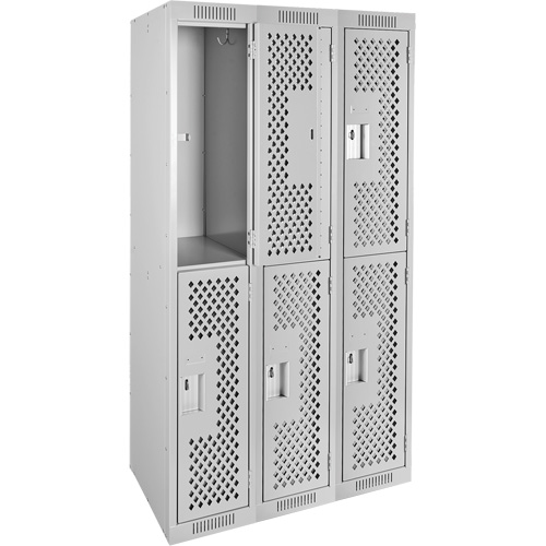 Anthony Steel Mfg. CL-D-3-121572-PERF_A124 Clean Line Lockers, 2 -tier, Bank of 3, 36" x 15" x 72", Steel, Grey, Rivet (Assembled), Perforated