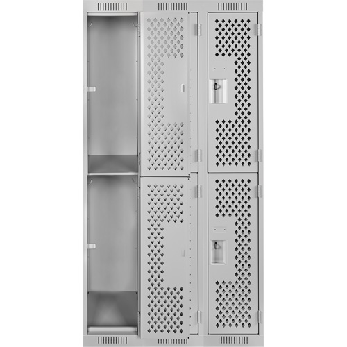 Anthony Steel Mfg. CL-D-3-121572-PERF_A124 Clean Line Lockers, 2 -tier, Bank of 3, 36" x 15" x 72", Steel, Grey, Rivet (Assembled), Perforated
