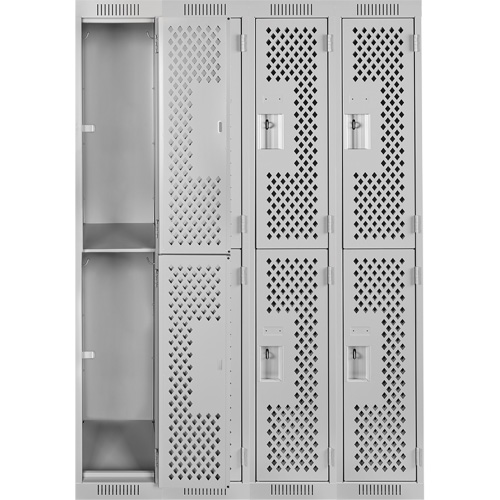 Anthony Steel Mfg. CL-D-4-121272-PERF_A124 Clean Line Lockers, 2 -tier, Bank of 4, 48" x 12" x 72", Steel, Grey, Rivet (Assembled), Perforated