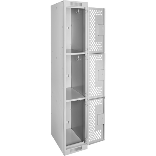 Anthony Steel Mfg. CL-T-1-121872-PERF_A124 Clean Line Lockers, 3 -tier, 12" x 18" x 72", Steel, Grey, Rivet (Assembled), Perforated