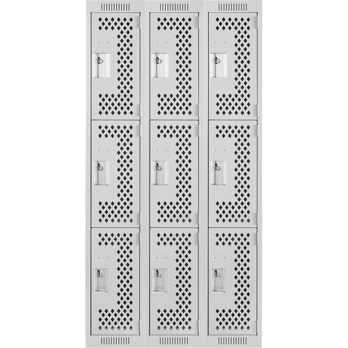 Anthony Steel Mfg. CL-T-3-121272-PERF_A124 Clean Line Lockers, 3 -tier, Bank of 3, 36" x 12" x 72", Steel, Grey, Rivet (Assembled), Perforated