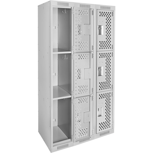 Anthony Steel Mfg. CL-T-3-121272-PERF_A124 Clean Line Lockers, 3 -tier, Bank of 3, 36" x 12" x 72", Steel, Grey, Rivet (Assembled), Perforated