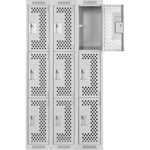 Anthony Steel Mfg. CL-T-3-121272-PERF_A124 Clean Line Lockers, 3 -tier, Bank of 3, 36" x 12" x 72", Steel, Grey, Rivet (Assembled), Perforated