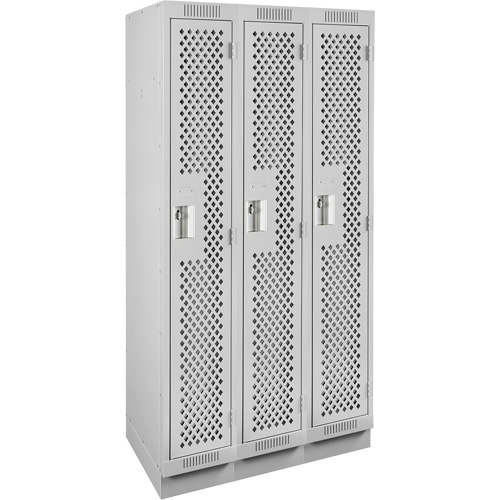 Anthony Steel Mfg. CLS3-121872-RB-PER_A124 Clean Line Lockers, Bank of 3, 36" x 18" x 76", Steel, Grey, Rivet (Assembled), Perforated