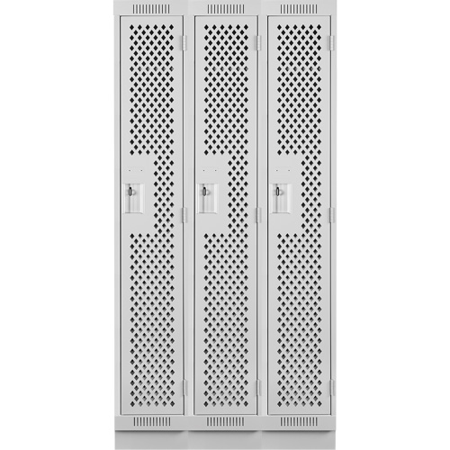 Anthony Steel Mfg. CLS3-121872-RB-PER_A124 Clean Line Lockers, Bank of 3, 36" x 18" x 76", Steel, Grey, Rivet (Assembled), Perforated