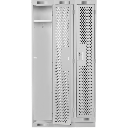 Anthony Steel Mfg. CLS3-121872-RB-PER_A124 Clean Line Lockers, Bank of 3, 36" x 18" x 76", Steel, Grey, Rivet (Assembled), Perforated